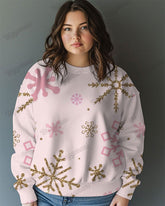 Plus Size Colorblock Snowflake Print Casual Long Sleeve Sweatshirt